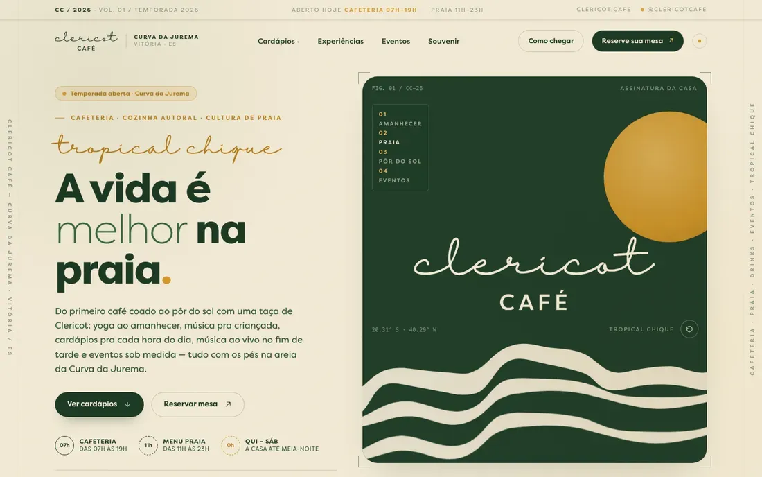 Site do Clericot Café desenvolvido pela Lagosta Criativa